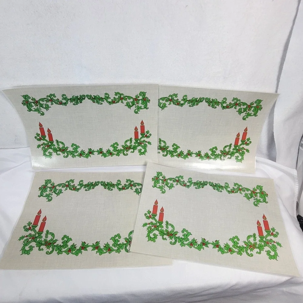 Currier and Ives American Winter Scenes 4 VTG Placemats Set Reversible Christmas